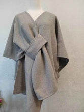 Fur Collar Knitted Cardigan Cape and Shawl with Fur Ball Detail