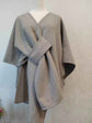 Fur Collar Knitted Cardigan Cape and Shawl with Fur Ball Detail