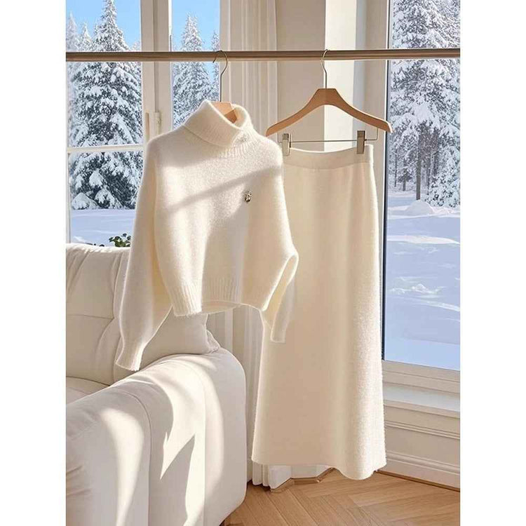 High-grade White Sweater Skirt Suit for Stylish Elegance