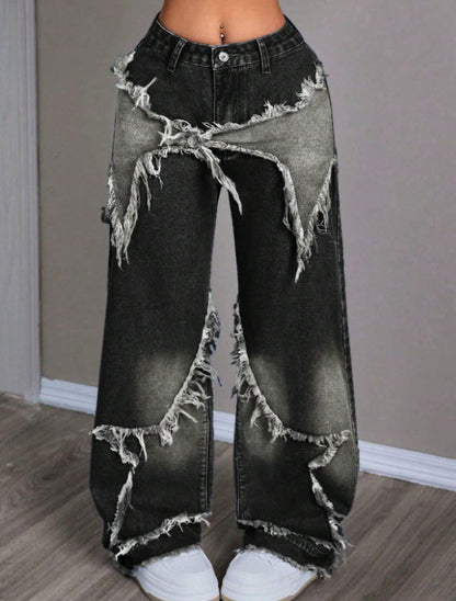 Retro Star Patchwork Heavy Wash Women&