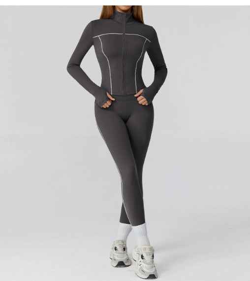 Zipper Slim Fit Yoga Suit - Three-Piece Health Sports Activewear