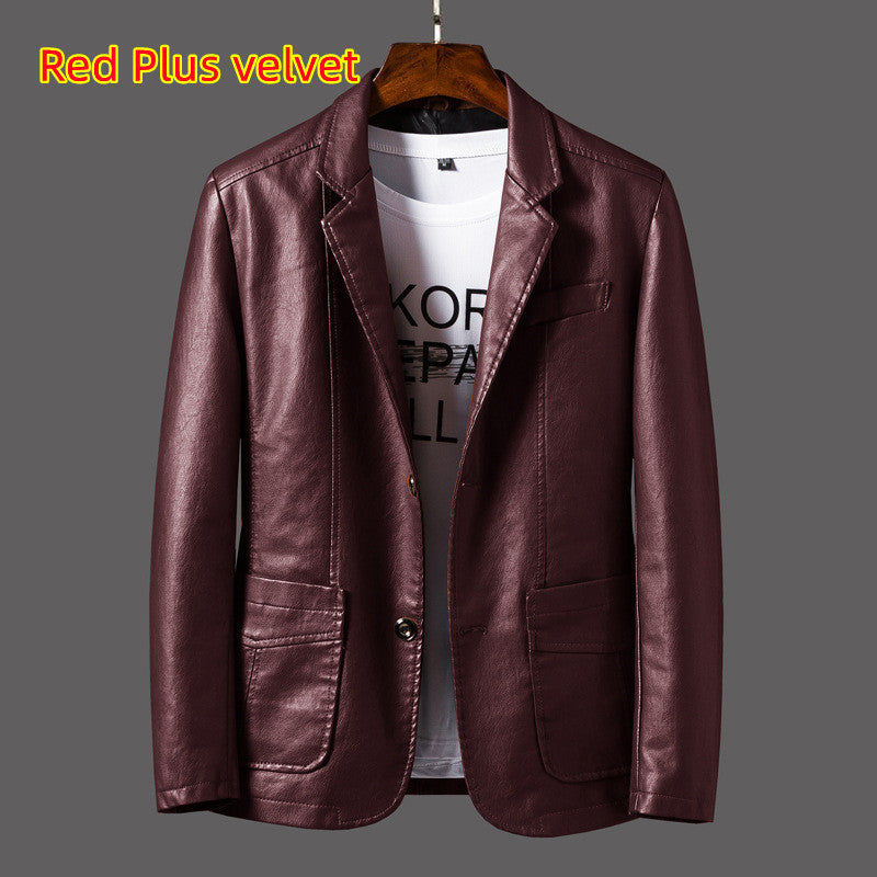Leather Men’s Autumn Winter Jacket with Thin Lapel for Stylish Comfort - Florence Luxe