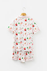White Christmas Spirits Shirt Style 2pcs Short Pajama Set.