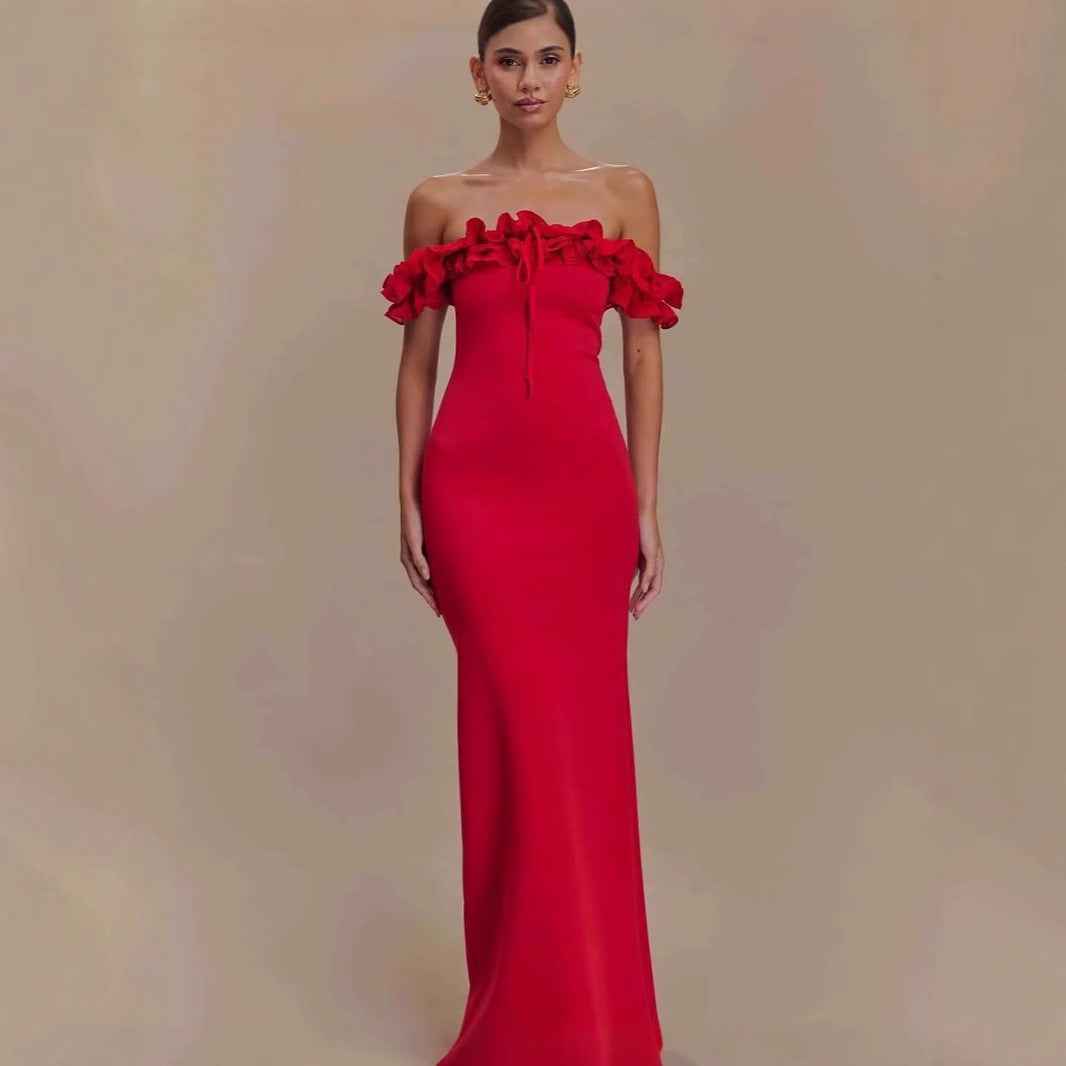 Ruffled Off-shoulder Temperament Waist-tight