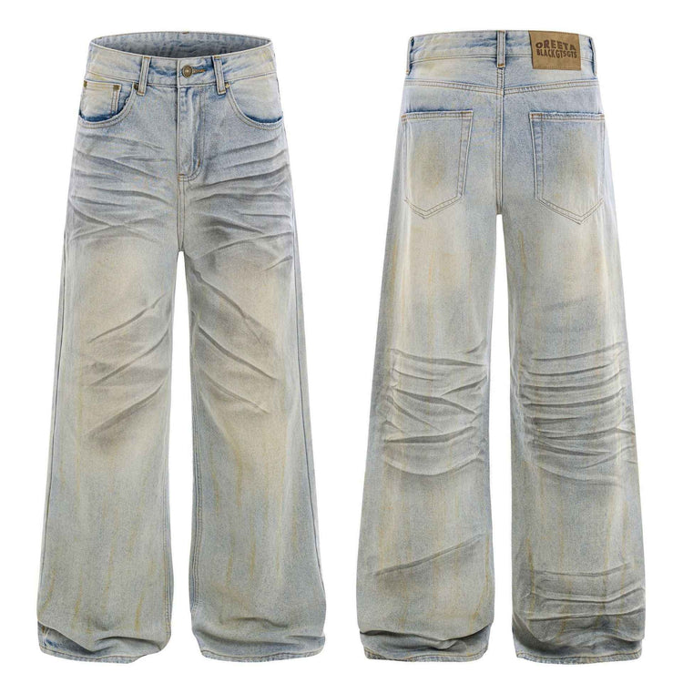 American Worn Jeans - Trendy Washed Old Lightning Crack Design