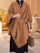 Fur Collar Knitted Cardigan Cape and Shawl with Fur Ball Detail