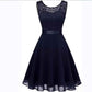 European And American Hollow Waist Solid Color Dress - Sleeveless Lace Hepburn Style