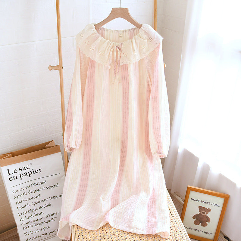 Contrast-color Doll Collar Long-sleeved Trousers Homewear Suit.