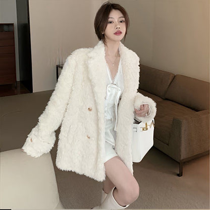 Lamb Wool Coat for Women - Mid-Length Elegance and Comfort - Florence Luxe