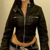 Stand-up Collar Slim Fit Jacket with Short Zipper