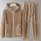 Winter Coral Fleece Heavy Velvet Thickened Zipper Cardigan Plus Size Pajamas Suit in brown color