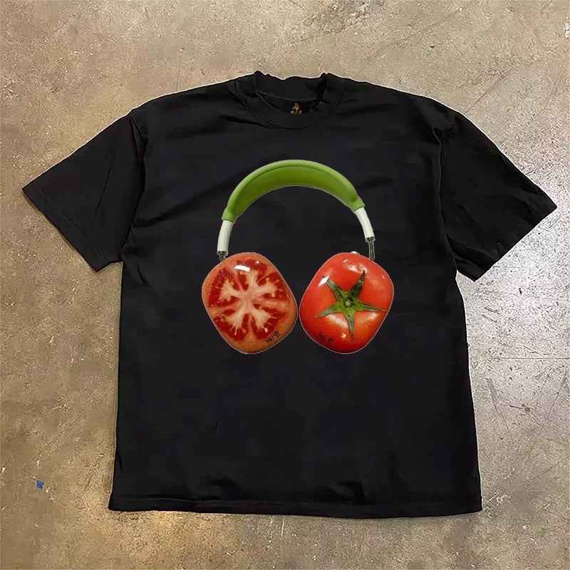 Tomato Headset Casual Cotton Tee - Printed Short Sleeve All-Match Shoulder T-Shirt