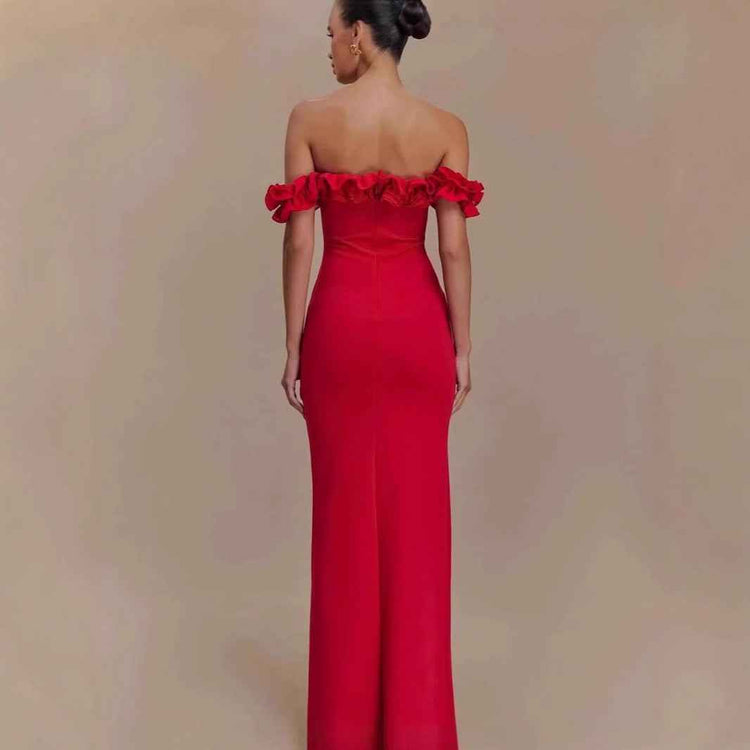 Ruffled Off-shoulder Temperament Waist-tight