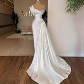 Strapless Long Sleeve Sequins Evening Dress - Stunning White Satin Wedding Dress for Parties