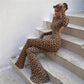Waist Trimming Backless Leopard Print Jumpsuit for a Slim-Fit Look
