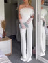 Elegant White Off-Shoulder Jumpsuit with Feather Accents - Florence Luxe