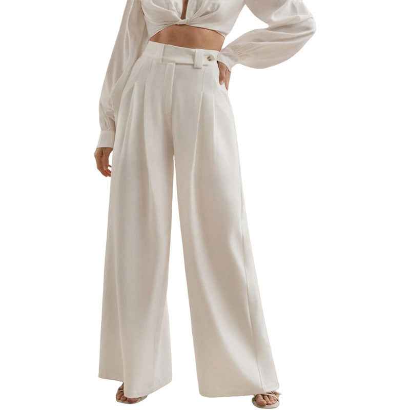 High Waist Wide-Leg Trousers for Women - Temperament Draping Style
