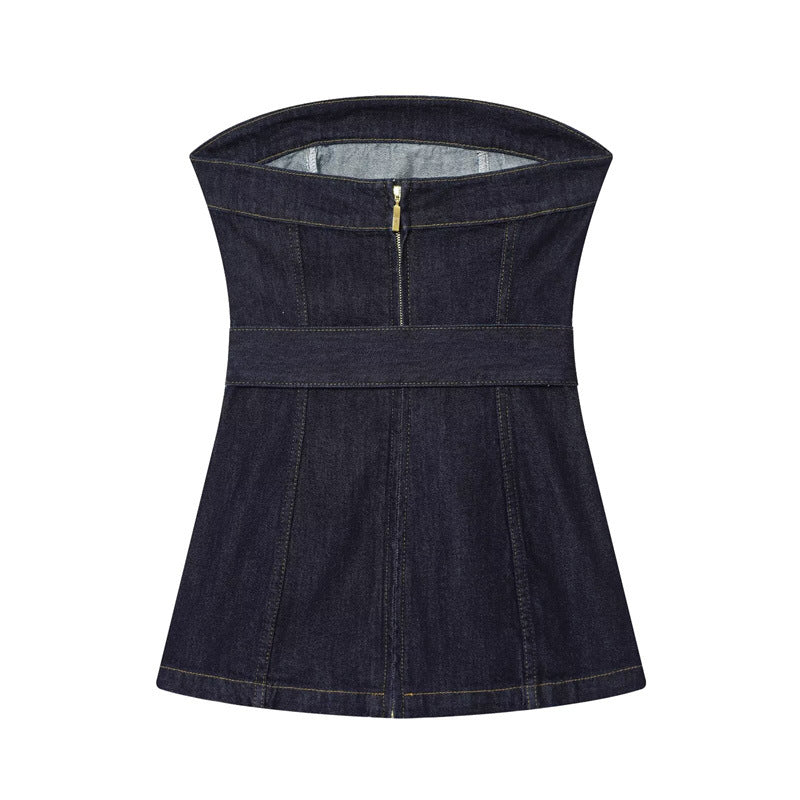 Denim Bustier Top and Wide-Leg Jeans for a Trendy Chic Look - Florence Luxe