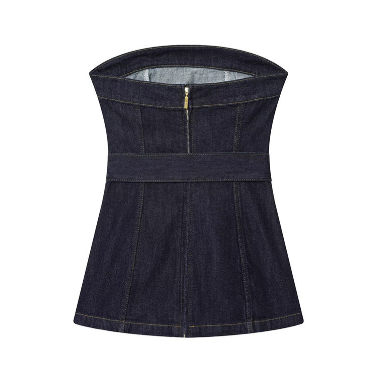 Denim Bustier Top and Wide-Leg Jeans for a Trendy Chic Look - Florence Luxe