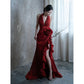 Socialite Style Wine Red Elegant Halter Bride Wedding Toast Dress - Florence Luxe