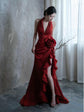 Socialite Style Wine Red Elegant Halter Bride Wedding Toast Dress - Florence Luxe
