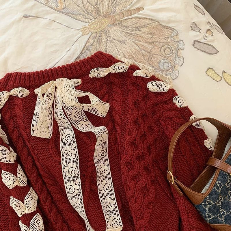 Red Sweater Animal Year Atmosphere Bow Design Sense.