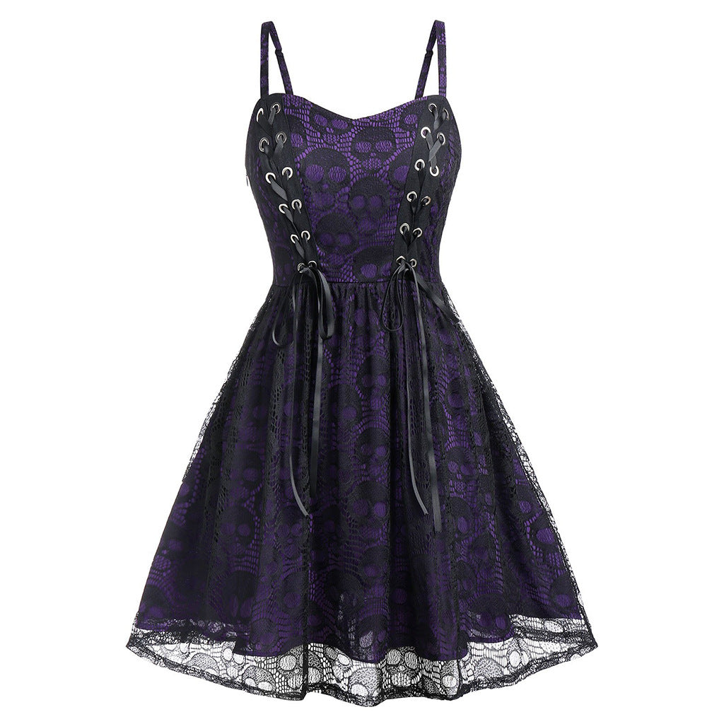 Skull Strap Dress Halloween Lace-up - Florence Luxe