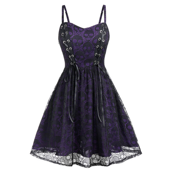 Skull Strap Dress Halloween Lace-up - Florence Luxe