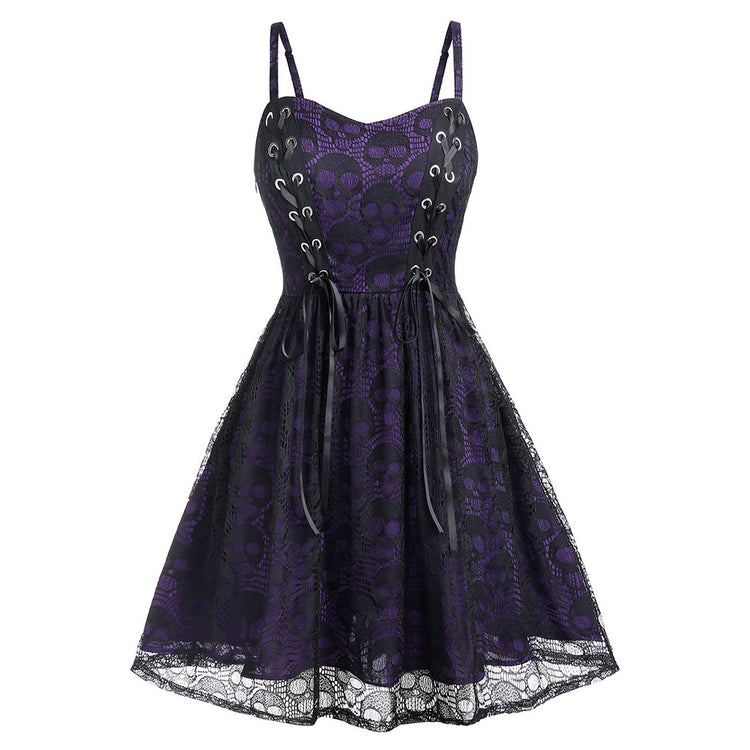 Skull Strap Dress Halloween Lace-up - Florence Luxe