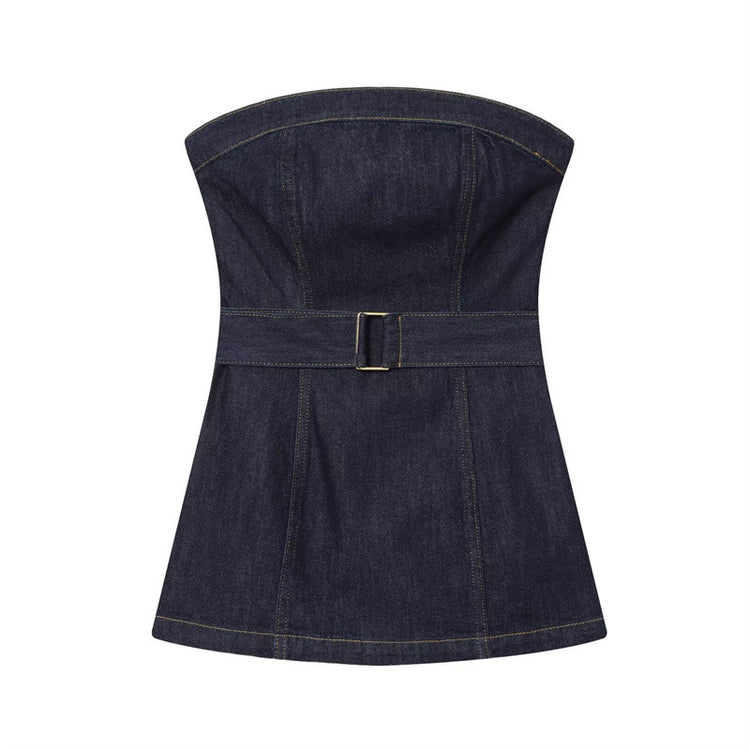Denim Bustier Top and Wide-Leg Jeans for a Trendy Chic Look - Florence Luxe