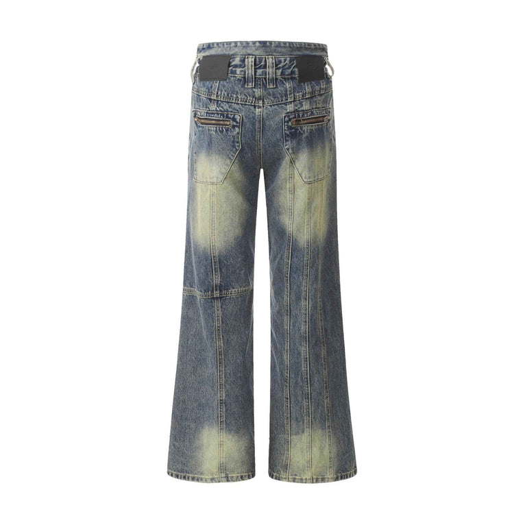 Retro Washed-Out Jeans with Deconstructed Stitching Design - Loose All-Match Style