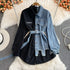 Denim Lapel Dress with Stitching, Waist Slimming Mid-Length Shirt - Florence Luxe