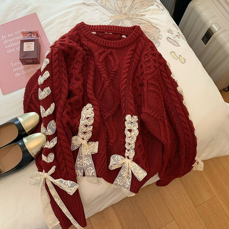 Red Sweater Animal Year Atmosphere Bow Design Sense.
