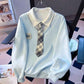 Two-piece Polo Collar Sweater for Women - Loose-fitting Non-Hoodie for Spring & Autumn