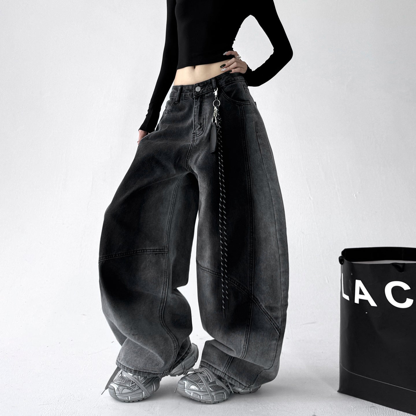 Retro Gradient American All-match Loose Machete Casual Denim Trousers for Women with Long Sleeve Graphic Tees for Women - Florence Luxe