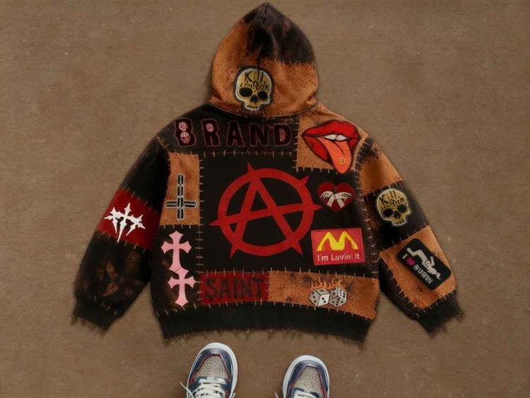 Vintage Print Loose-fitting Hoodie Sweater