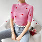 Fashion High-neck Heart Knit Short Sleeve Women