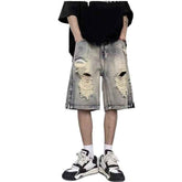 American Retro Denim Shorts Wide Leg Tattered Jeans