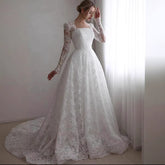 Embroidered Long Sleeve Wedding Dress for Elegant Brides - Florence Luxe