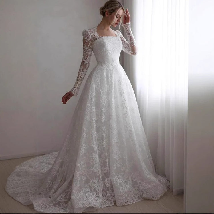 Embroidered Long Sleeve Wedding Dress for Elegant Brides - Florence Luxe