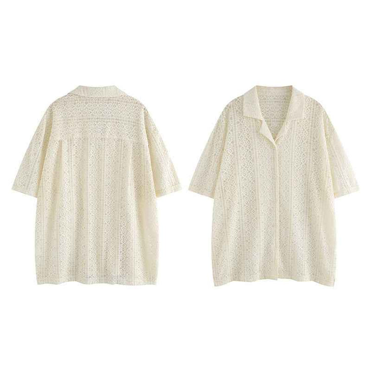 Thin Casual Vacation Knitted Lace Short Sleeve Top