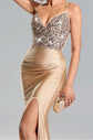 Suspended Backless High Waisted Sequin Maxi Dress with High Slit for Graduation Summer Outfit - Florence Luxe
