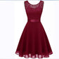 European And American Hollow Waist Solid Color Dress - Sleeveless Lace Hepburn Style
