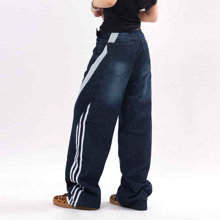 Irregular Striped Wide Leg Jeans For Men And Women