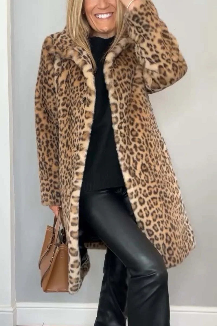 Fall Winter Leopard Print Mid-Length Coat for Cozy Style - Florence Luxe
