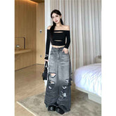 Gradient Ripped Wide Leg Jeans for Hot Girls in Vibrant Colors
