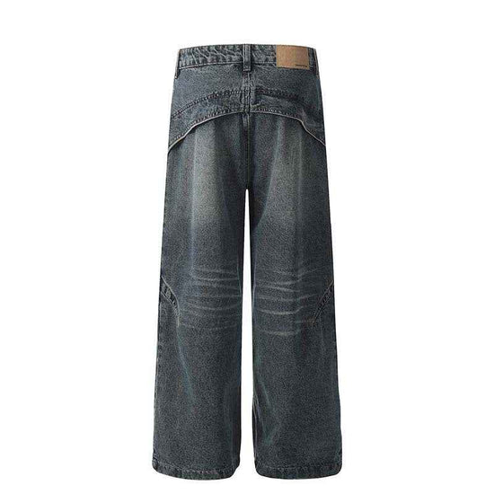 American Retro Wide Leg Jeans Men - Heavy Industry Deconstruction Stitching