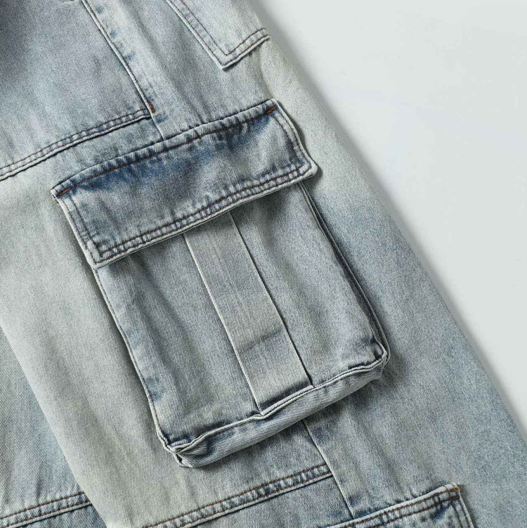 American Retro Pocket Jeans - Simple Washed and Worn Style