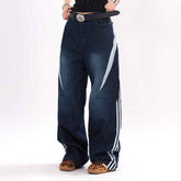 Irregular Striped Wide Leg Jeans For Men And Women