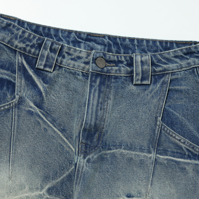 Lightning Texture Frayed Jeans - Washed Wide-Leg Style - Florence Luxe